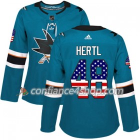 Adidas Maillot de Hockey San Jose Sharks Tomas Hertl 48 2017-2018 Teal USA Flag Fashion Authentic - Femme